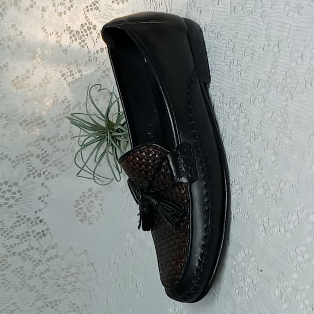Cole Haan Country Woven Vamp Tassel Leather Loafers Size 7AA Black/Brown